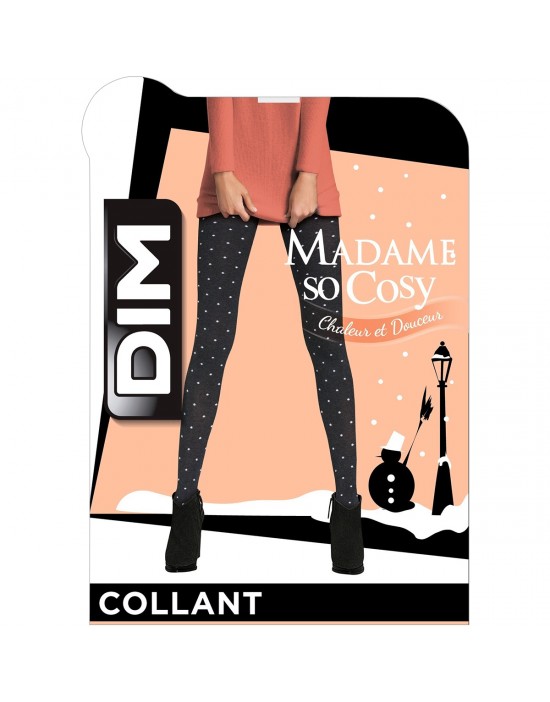 法國DIM-MADAME「法式女伶-甜蜜舒適」系列俏皮點點厚棉褲襪-01K6 黑白